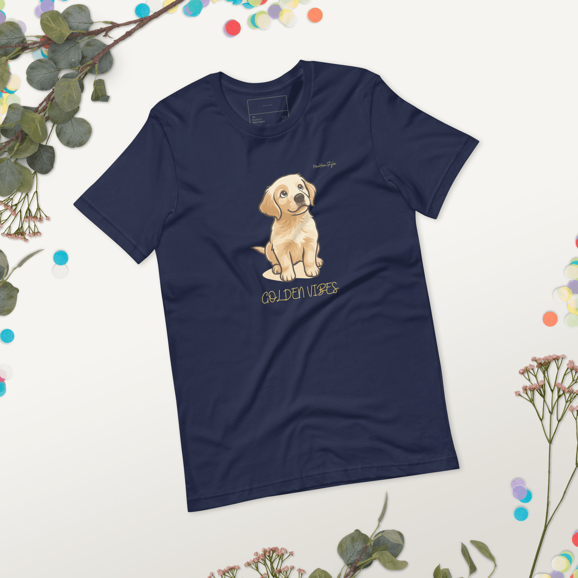 Koszulka Golden Vibes — dla Miłośników Psów z Dobrą Energią - T-Shirt dla miłośników psów - HauHau Style