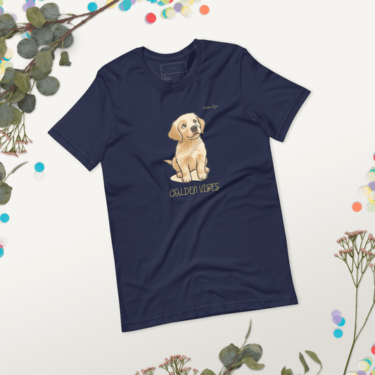Koszulka Golden Vibes — dla Miłośników Psów z Dobrą Energią - T-Shirt dla miłośników psów - HauHau Style