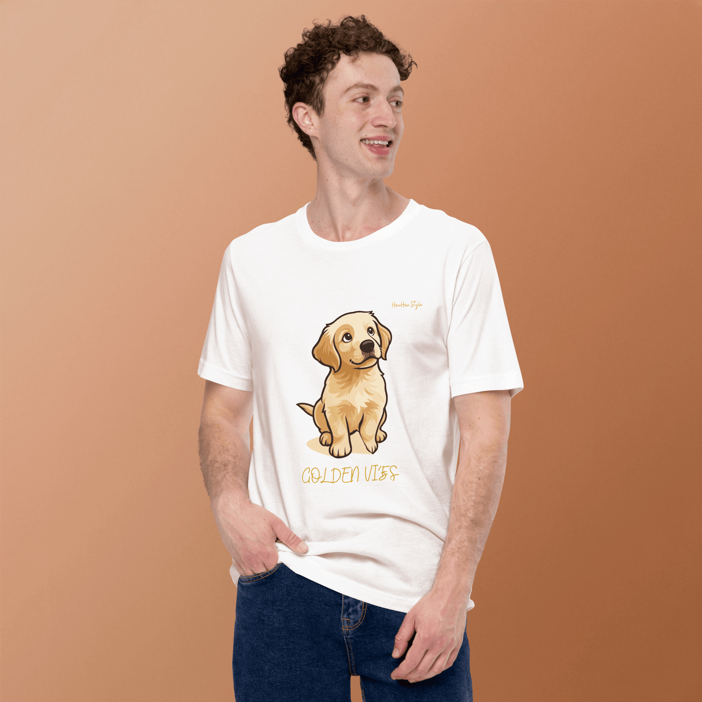 Koszulka Golden Vibes — dla Miłośników Psów z Dobrą Energią - T-Shirt dla miłośników psów - HauHau Style