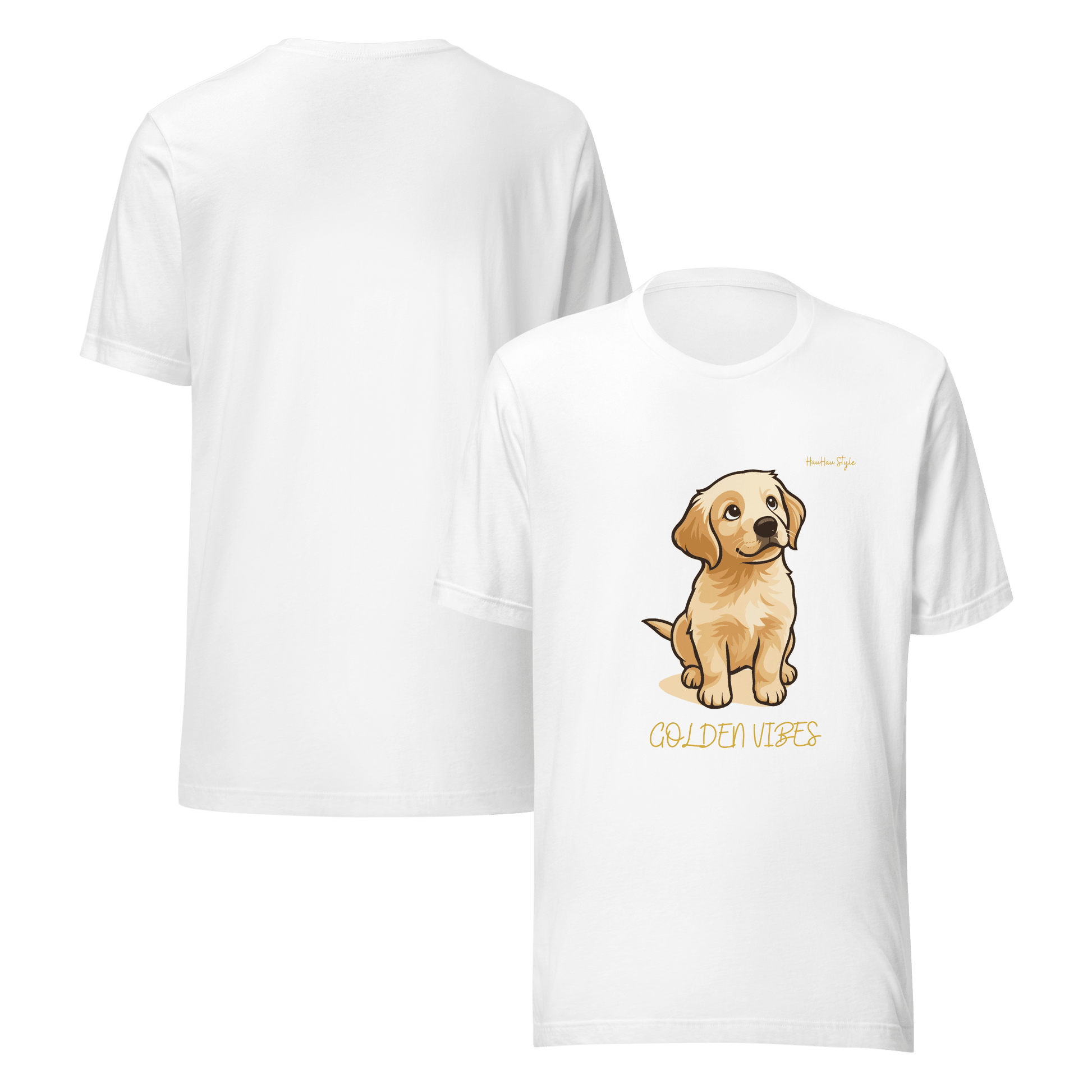 Koszulka Golden Vibes — dla Miłośników Psów z Dobrą Energią - T-Shirt dla miłośników psów - HauHau Style
