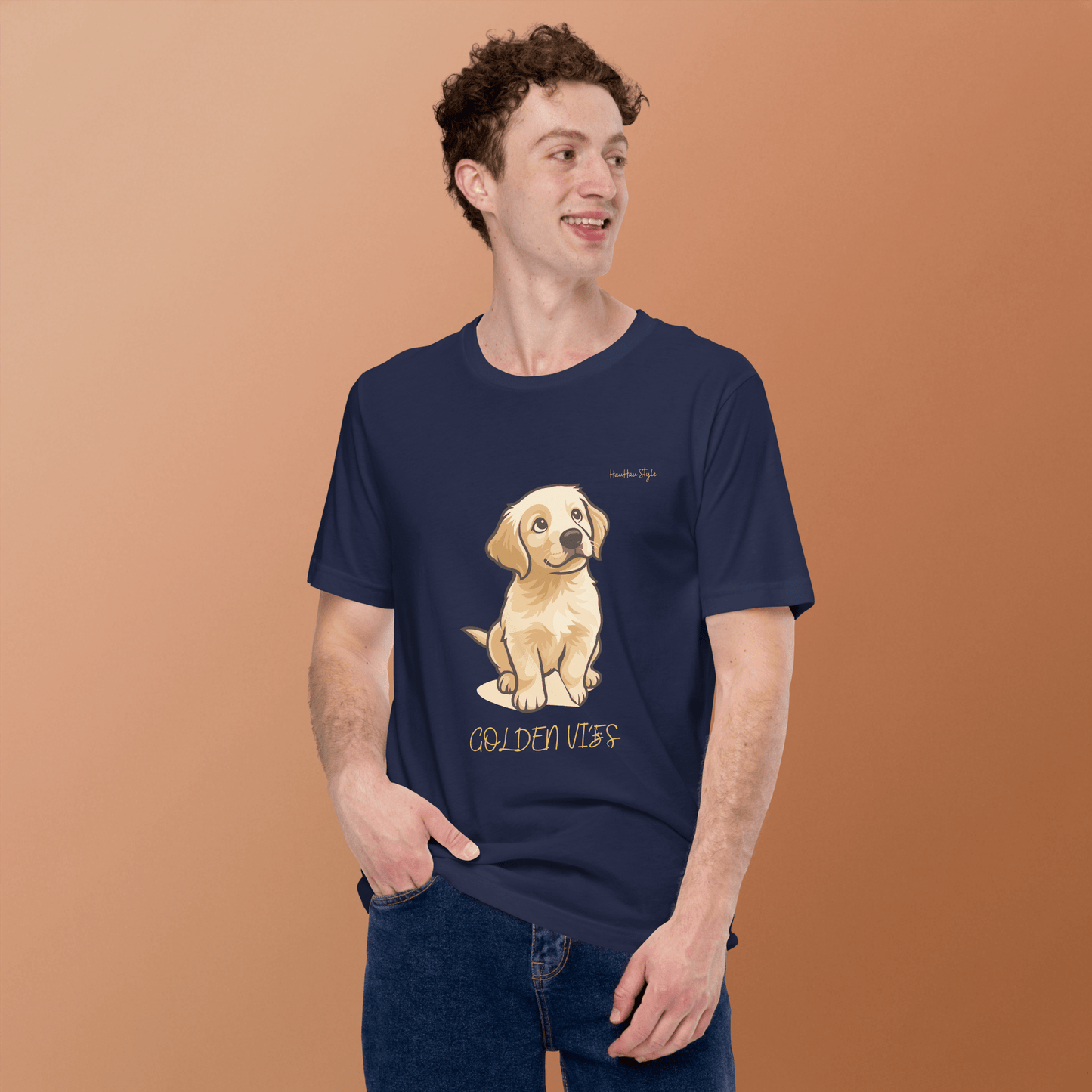 Koszulka Golden Vibes — dla Miłośników Psów z Dobrą Energią - T-Shirt dla miłośników psów - HauHau Style